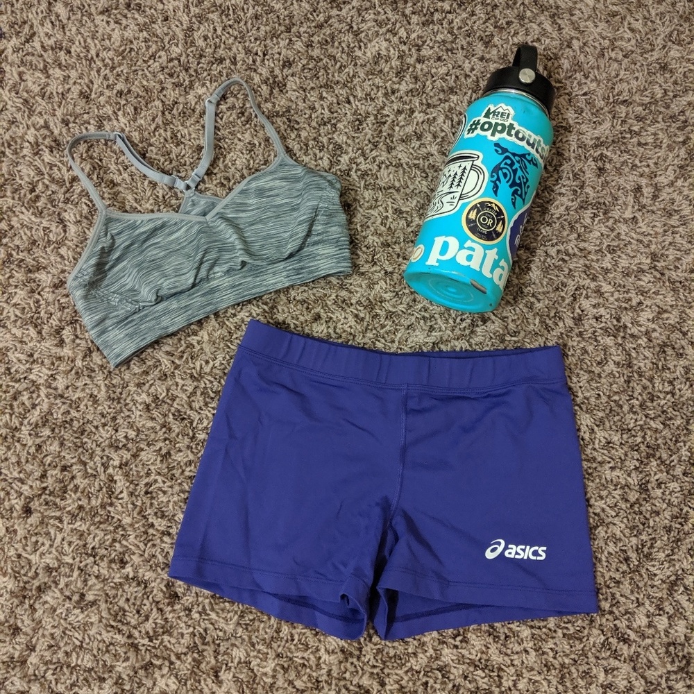 purple asics spandex
